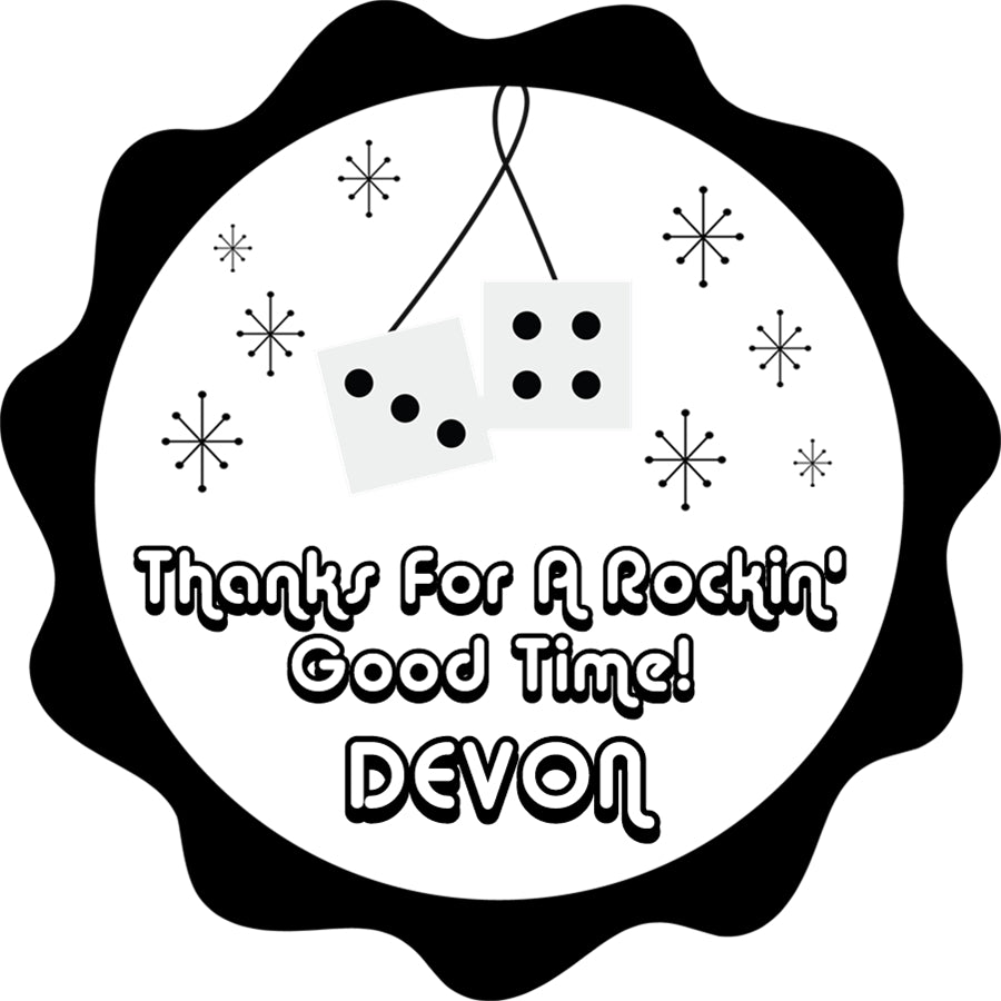 black white retro dice birthday sticker with hanging dice
