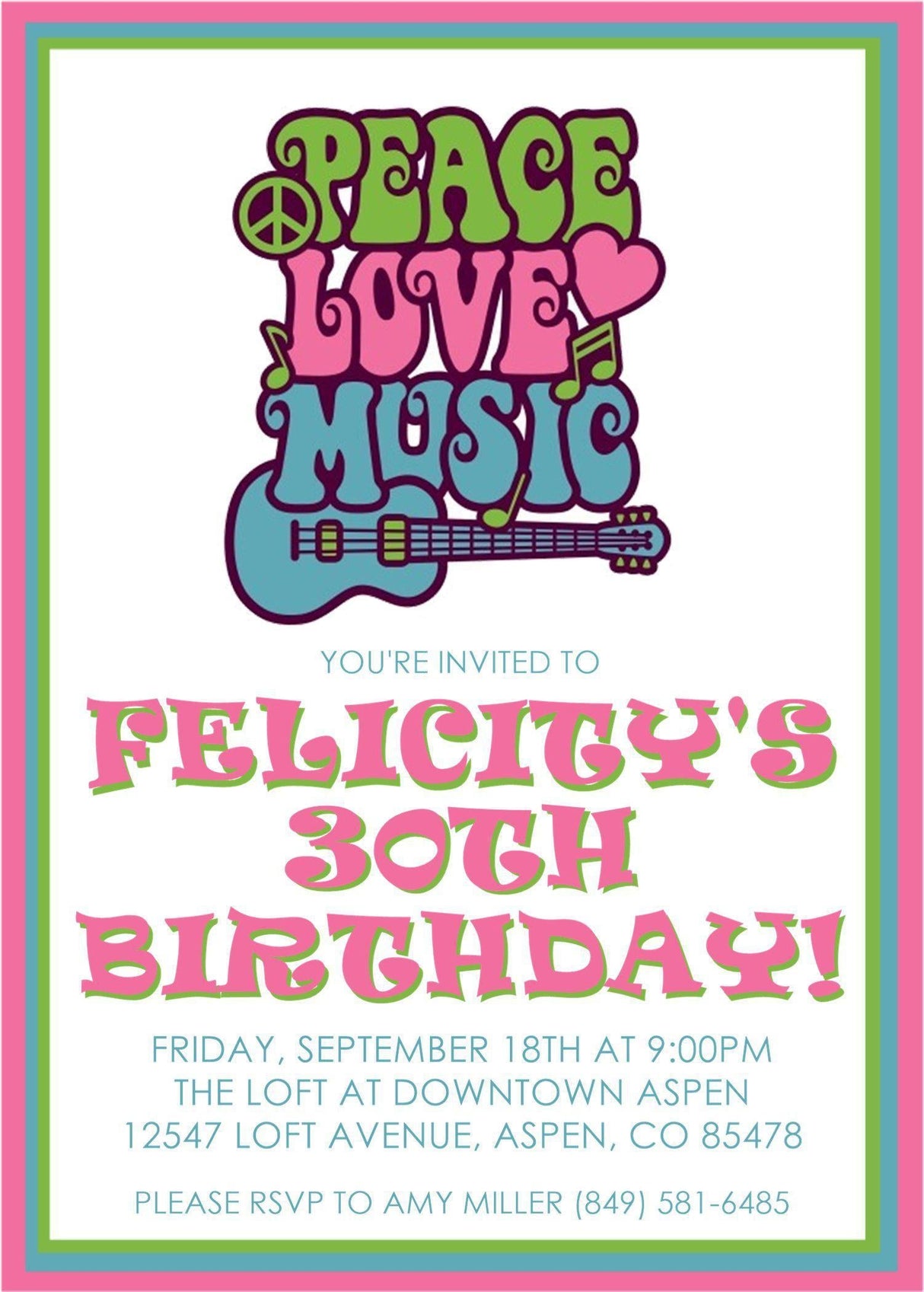 1970's Hippie Birthday Party Invitations