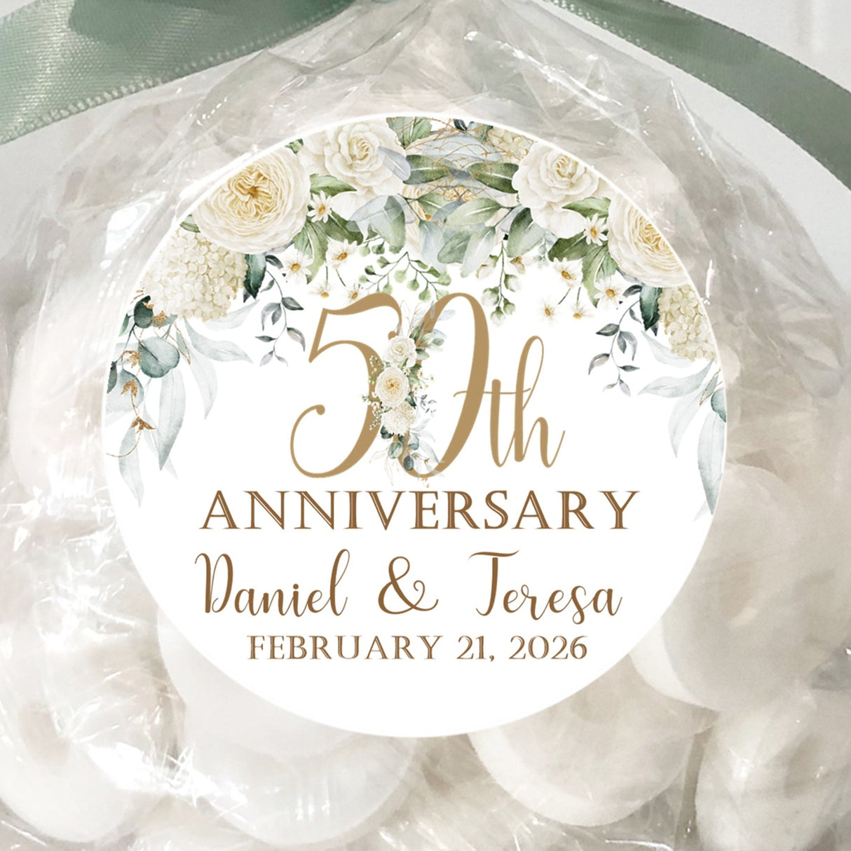 50th anniversary neutral floral sticker with ivory roses