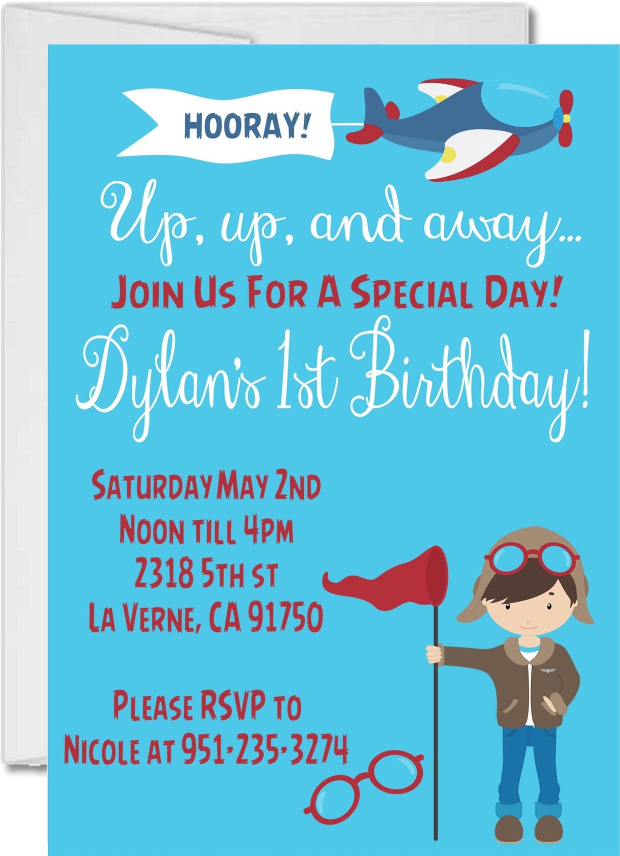 Airplane 1st Birthday Party Invitations