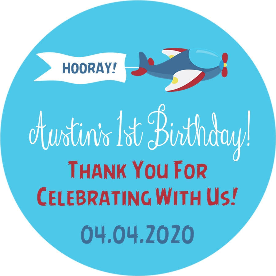 Airplane birthday sticker labels