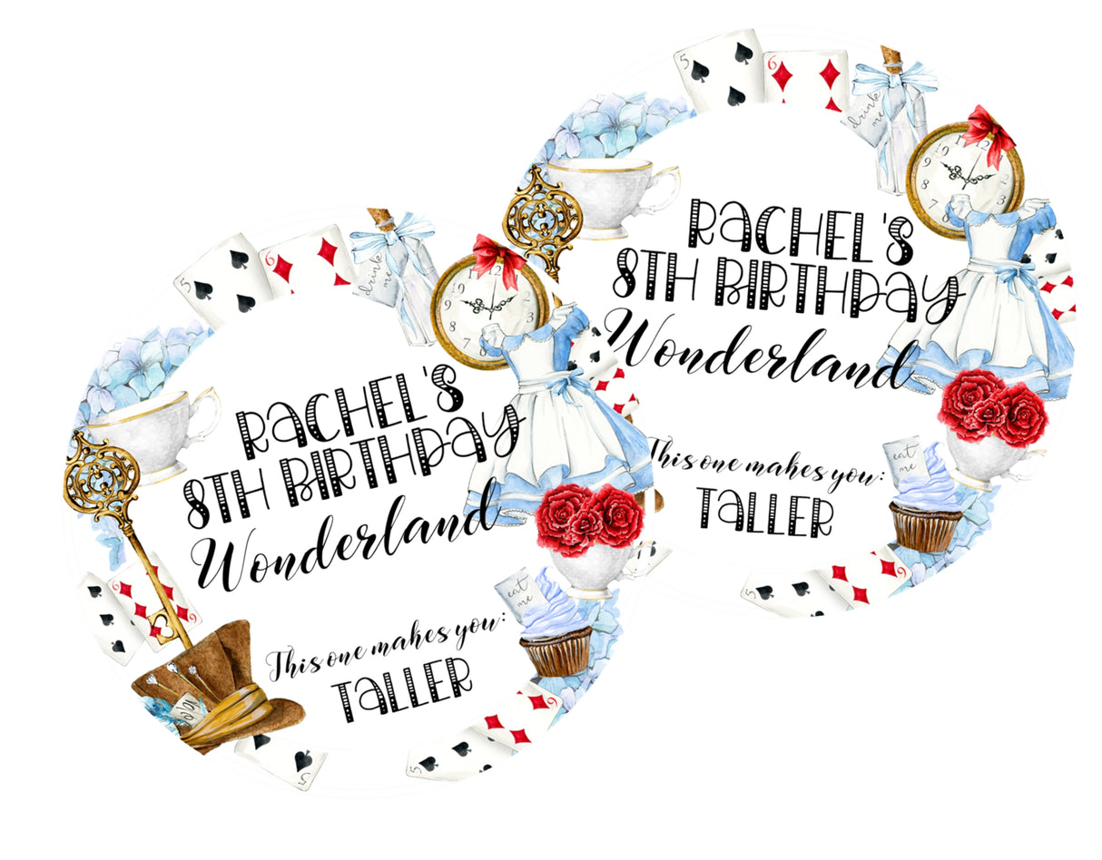 Alice in Wonderland Sweet 16 sticker with “This one makes you taller” design