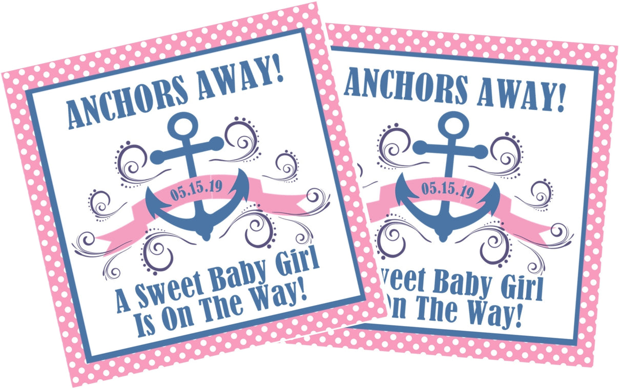 Anchors Away girl baby shower favor label