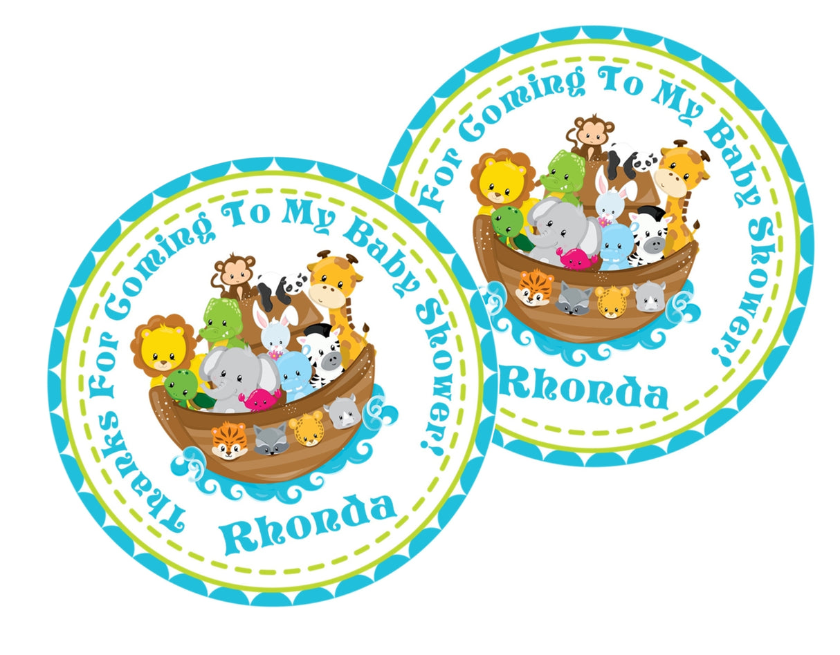 Animal ark baby shower favor label