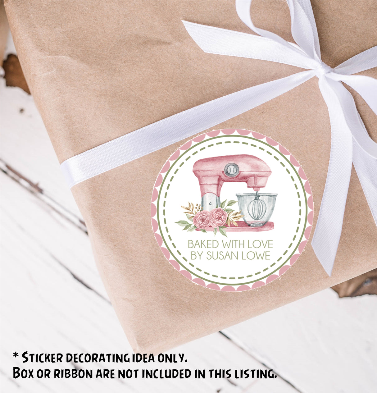 Baked With Love Stickers – Pink and Green Baking Favor Labels