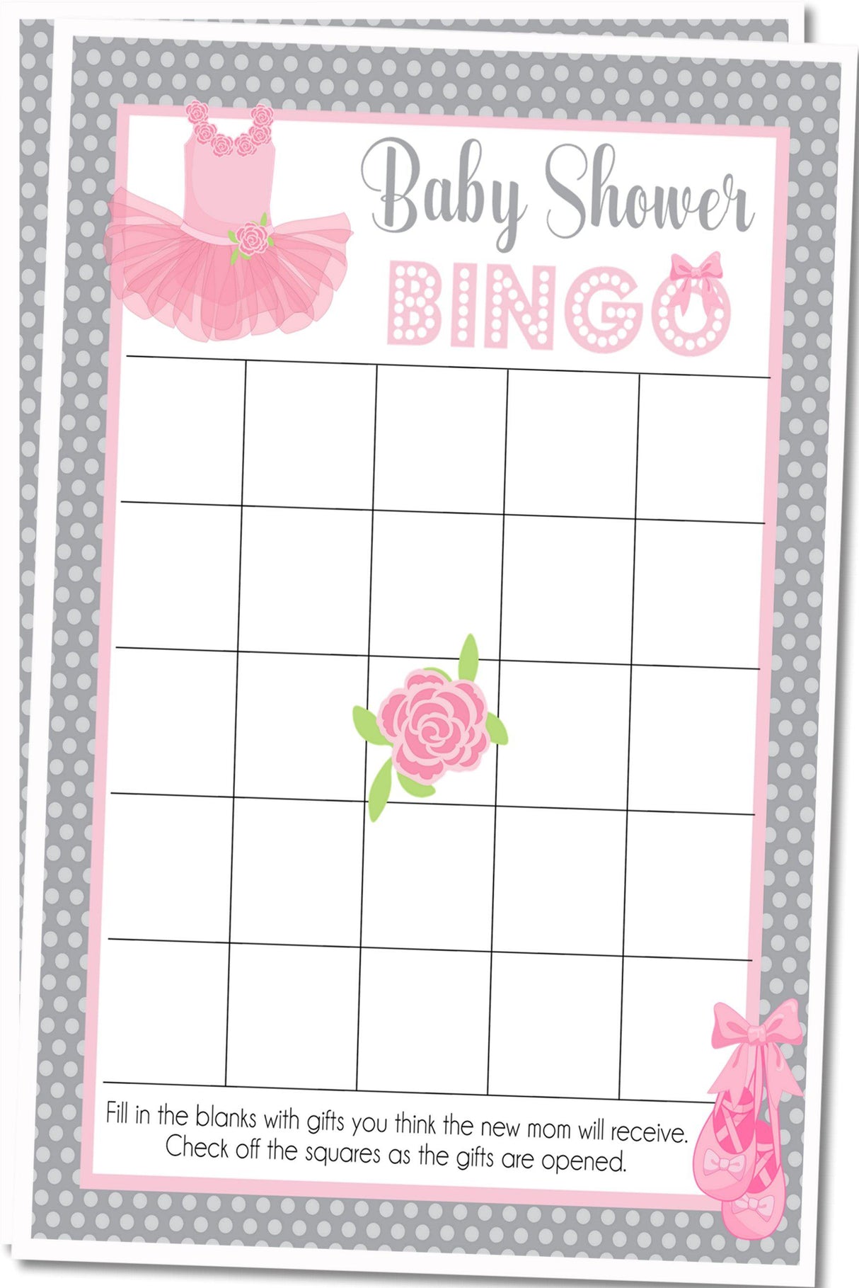 Ballerina baby shower bingo cards printable PDF