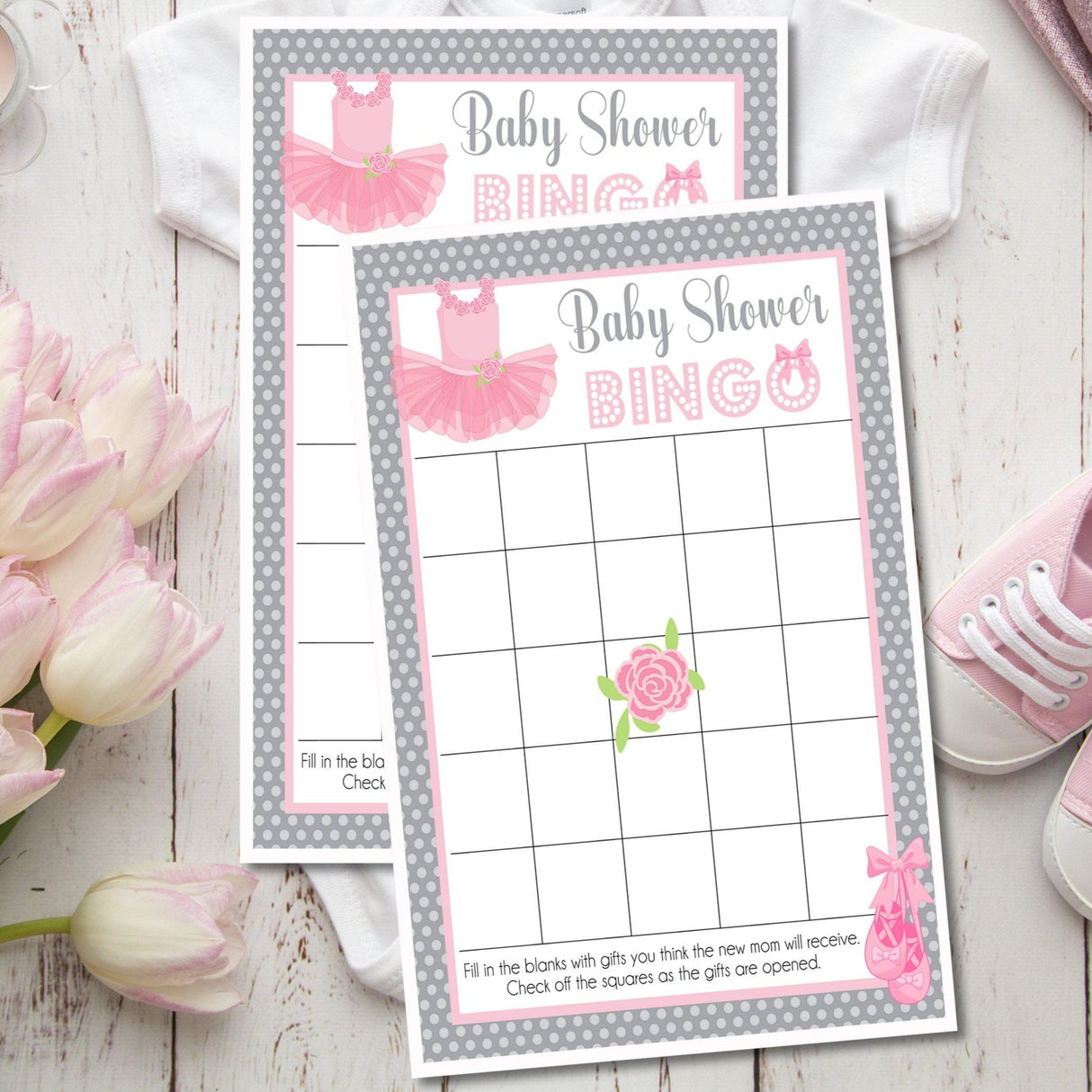 Ballet baby shower bingo printable with pink tutu theme