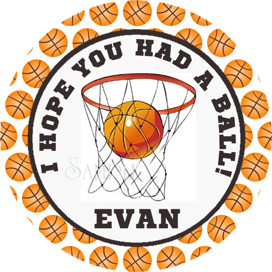 Basketball party sticker with net and personalized name