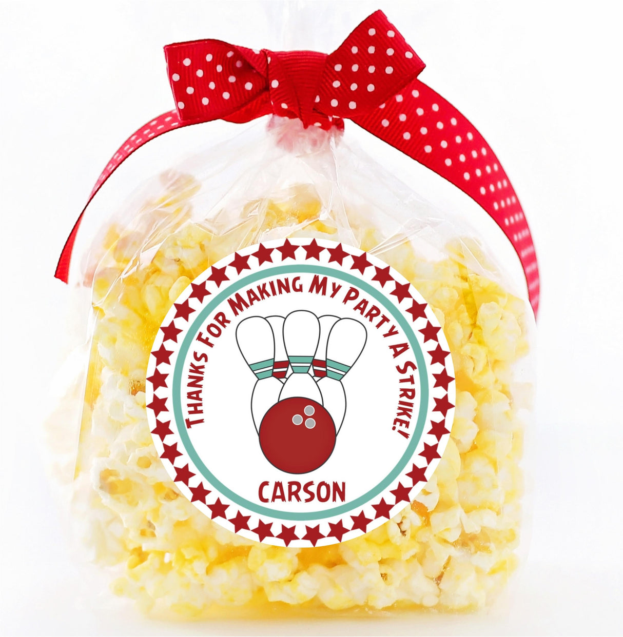 bowling theme personalized thank you sticker