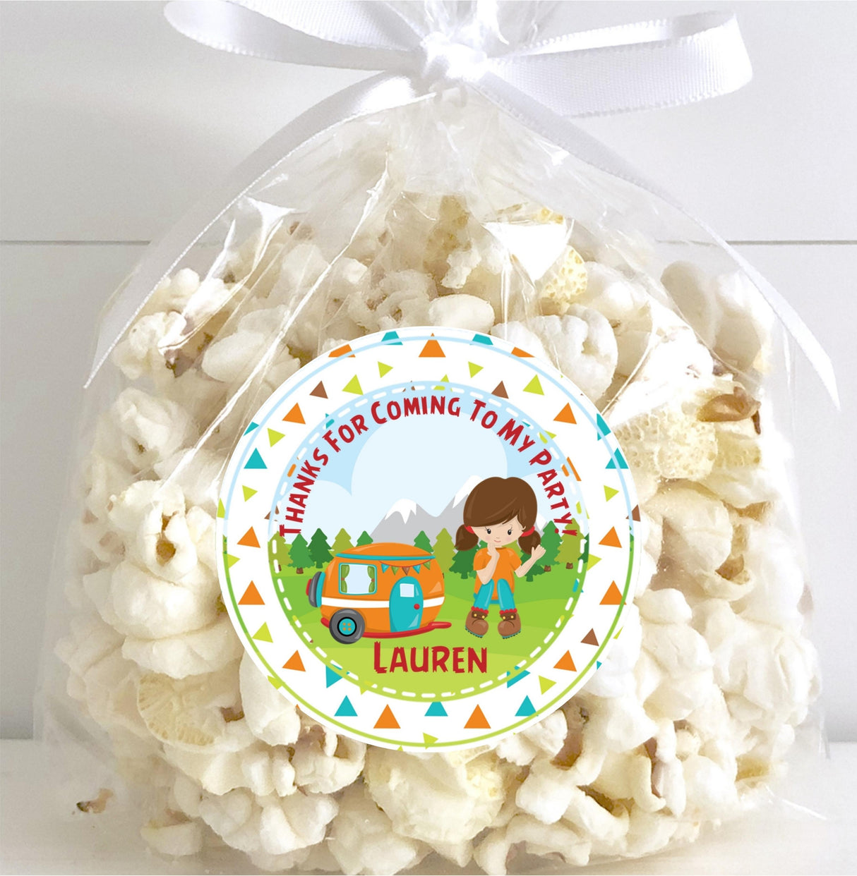 Camping Birthday Stickers – Girl Camper Party Favors