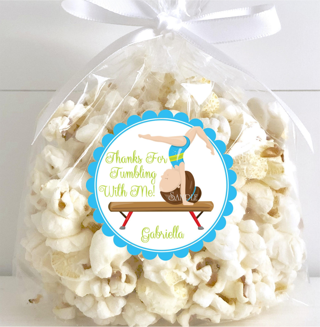 Gymnastics Birthday Stickers – Blue & Yellow Leotard