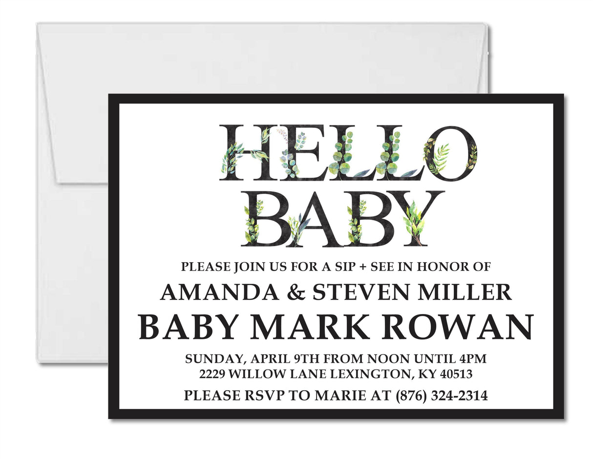 Black and white sip and see invitation design