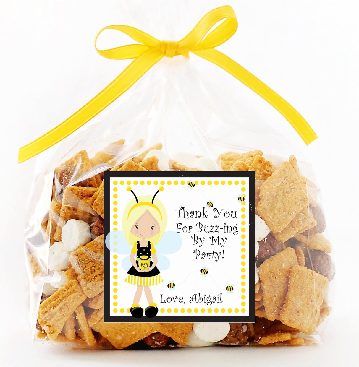 Blonde honey bee girl sticker for bumble bee birthday treats