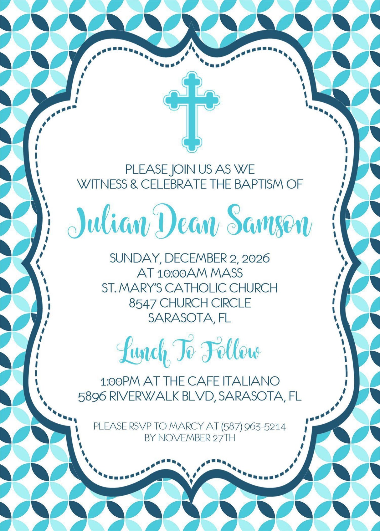 Blue And Turquoise Baptism Invitations