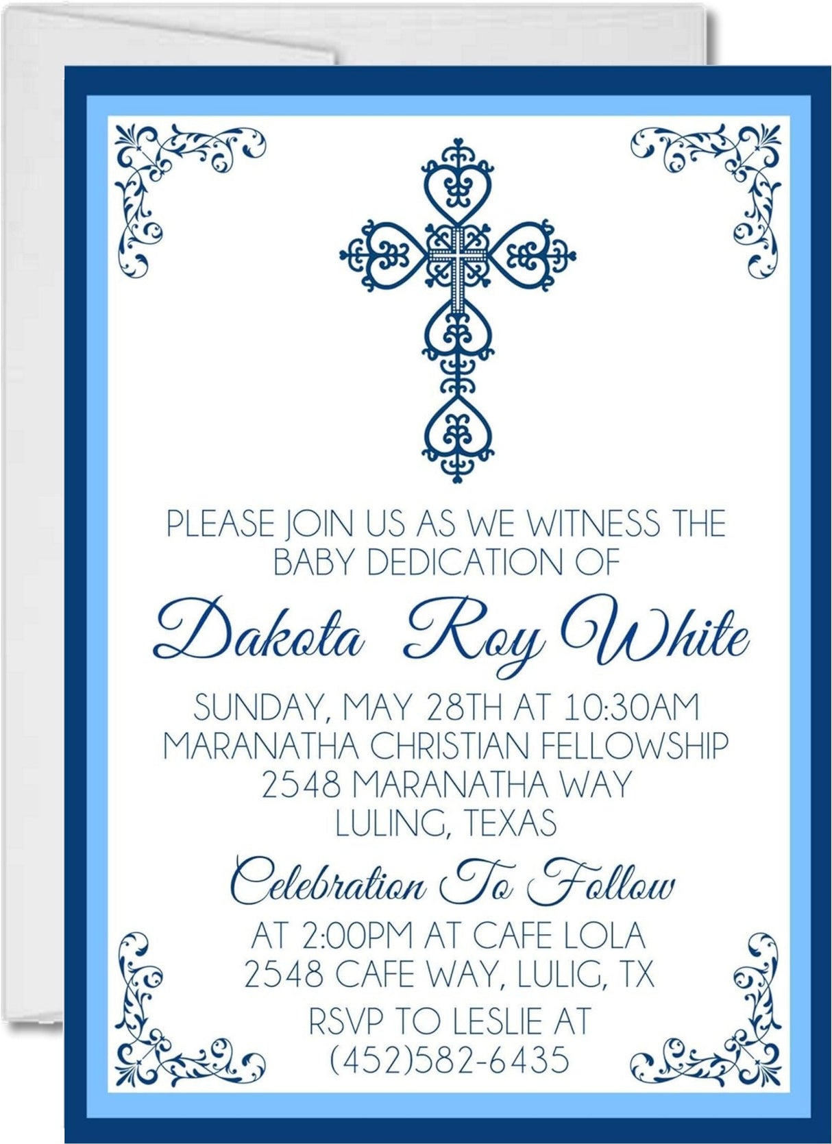 Blue And White Baby Dedication Invitations