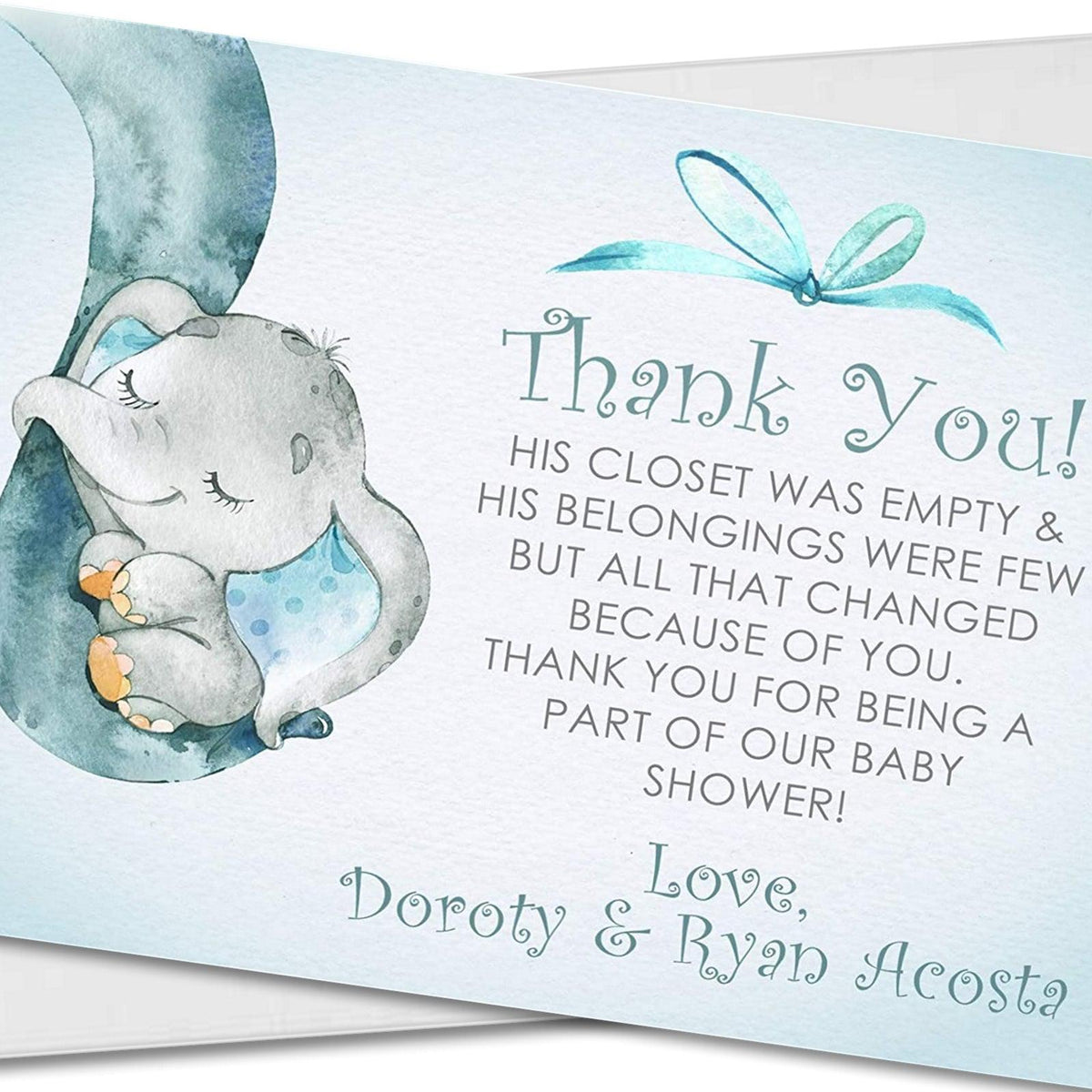 Blue Baby Elephant Baby Shower Thank You Cards, image size:1200x1200