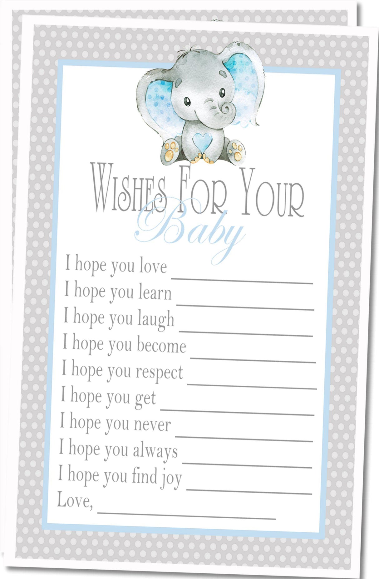 Blue Elephant Baby Shower Wish Cards