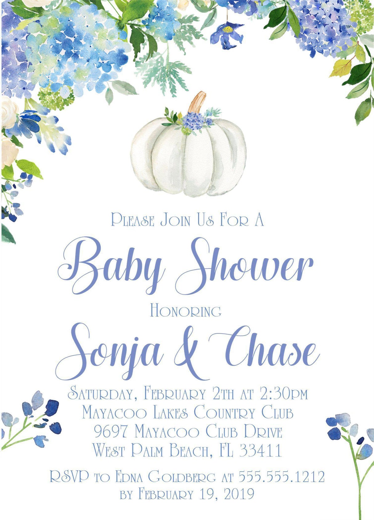 Blue Fall Pumpkin Baby Shower Invitations