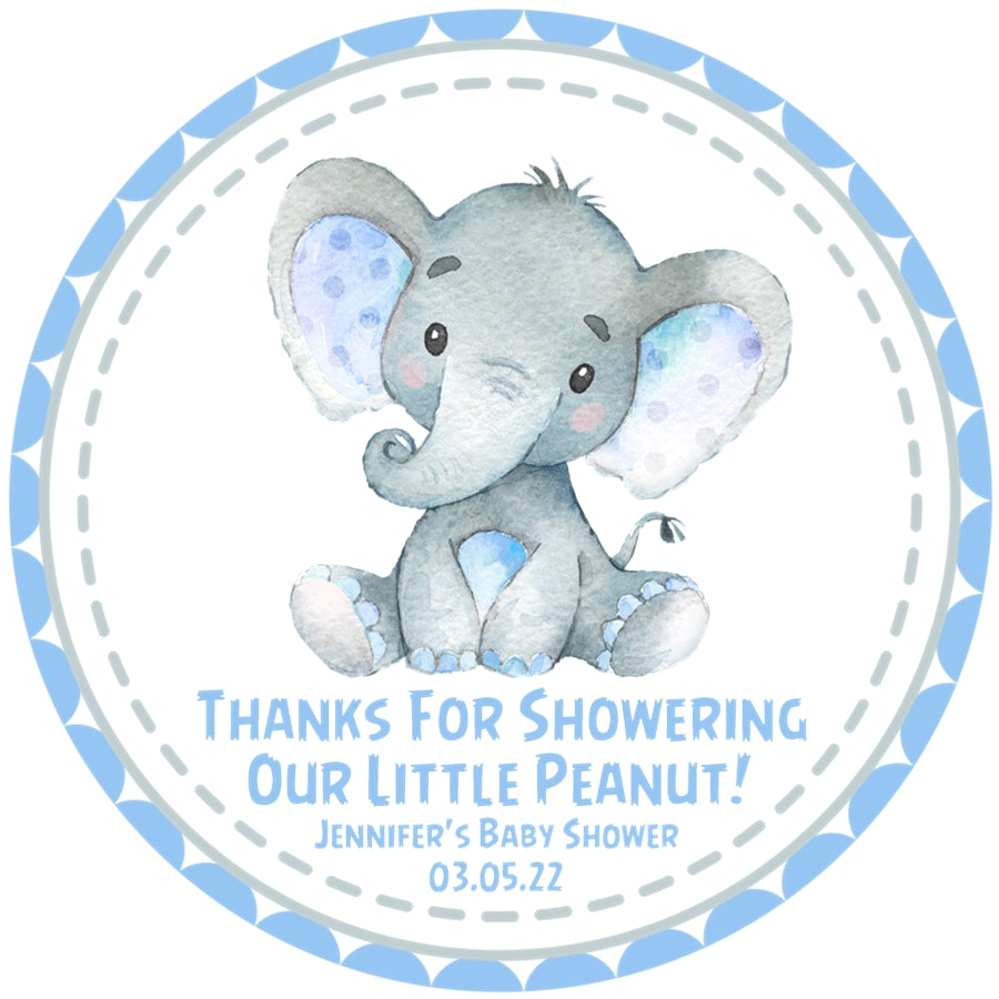 Blue grey safari elephant baby shower sticker