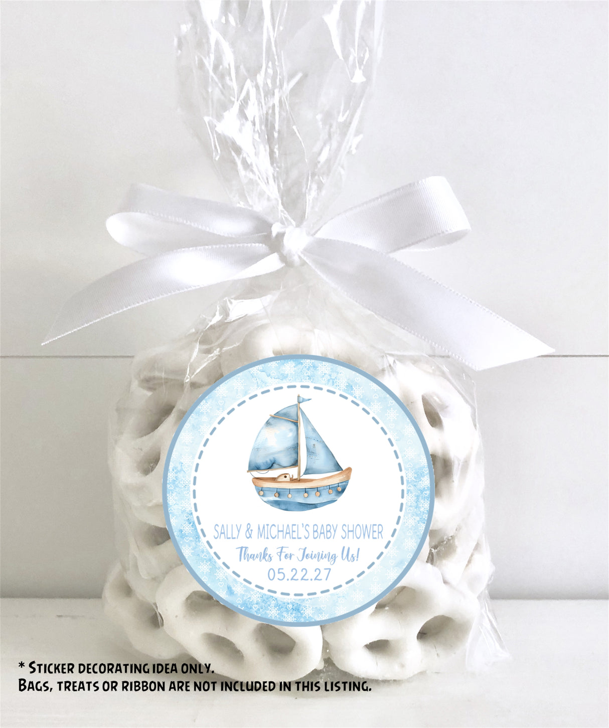 Blue nautical baby shower favor label