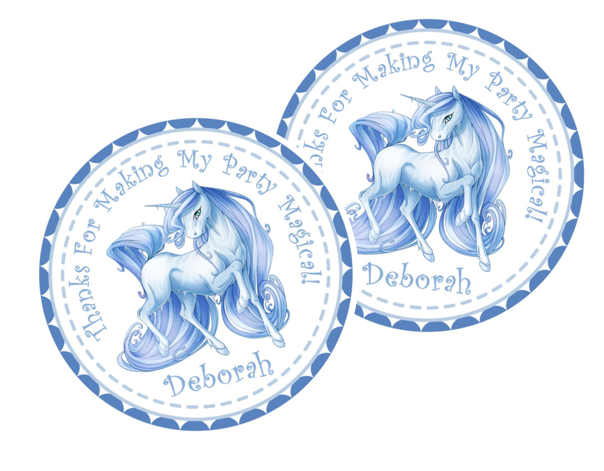 Blue unicorn birthday sticker with pastel blue mane