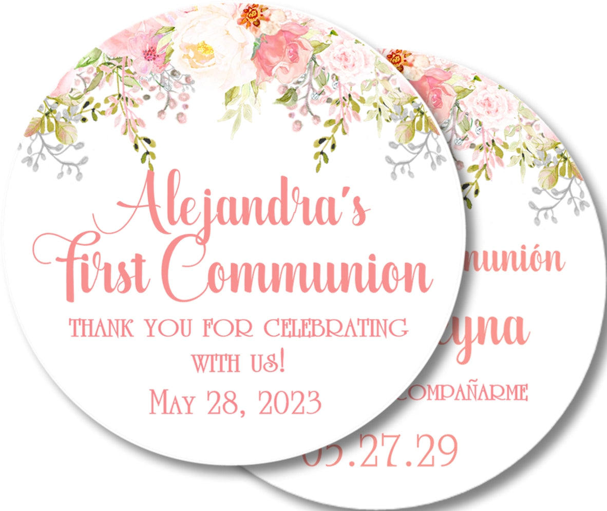 Blush flower communion favor label personalized