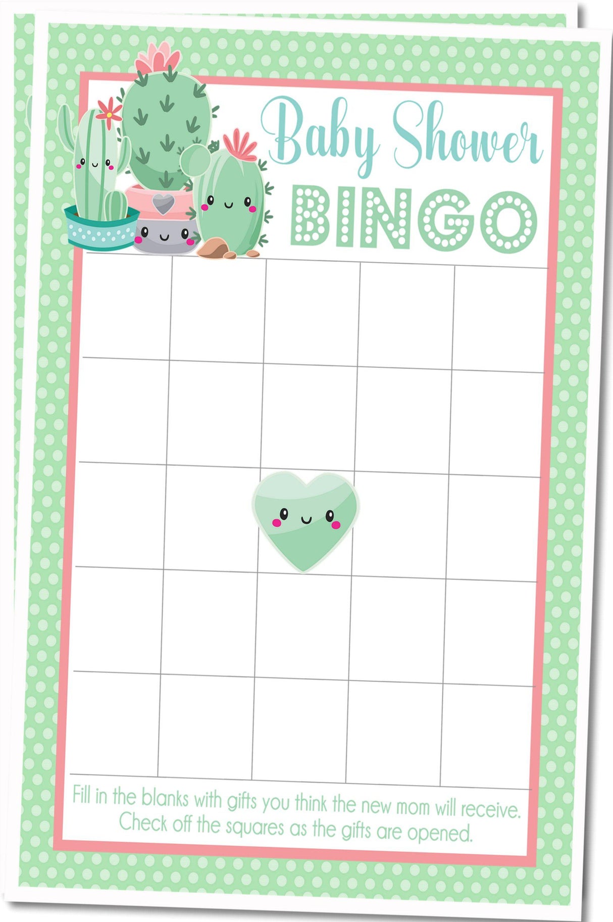 Boho cactus themed baby shower bingo PDF