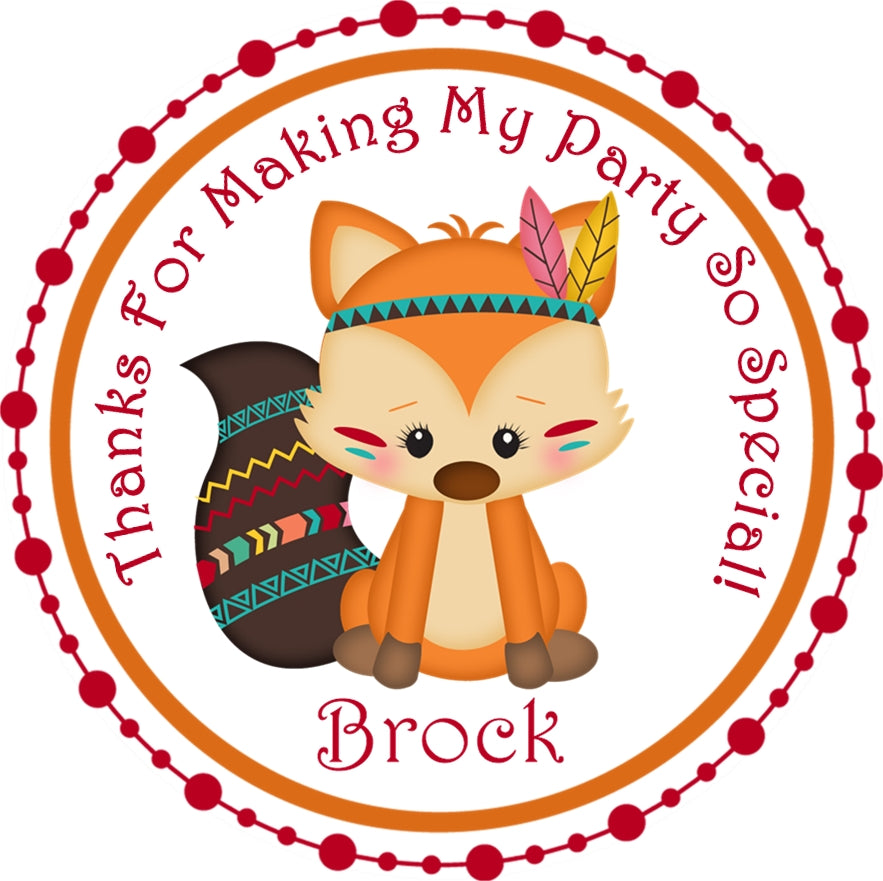 Boho fox birthday sticker label