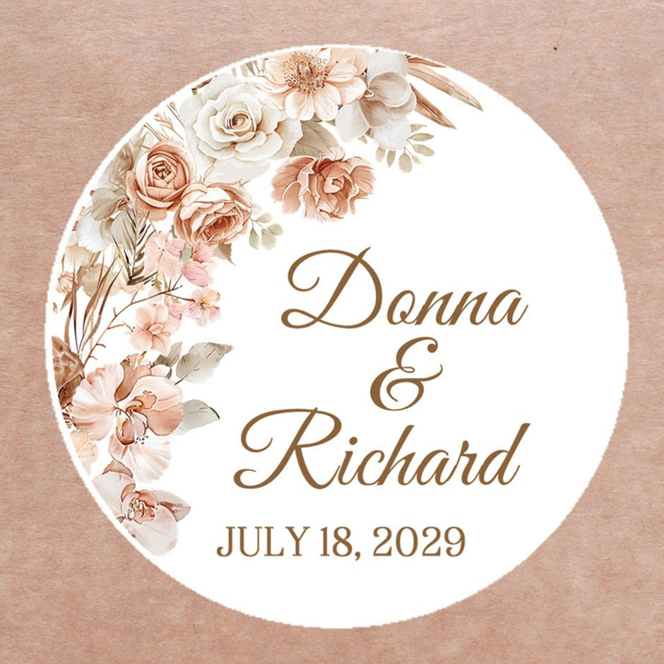 Boho pampas grass wedding sticker with names and date