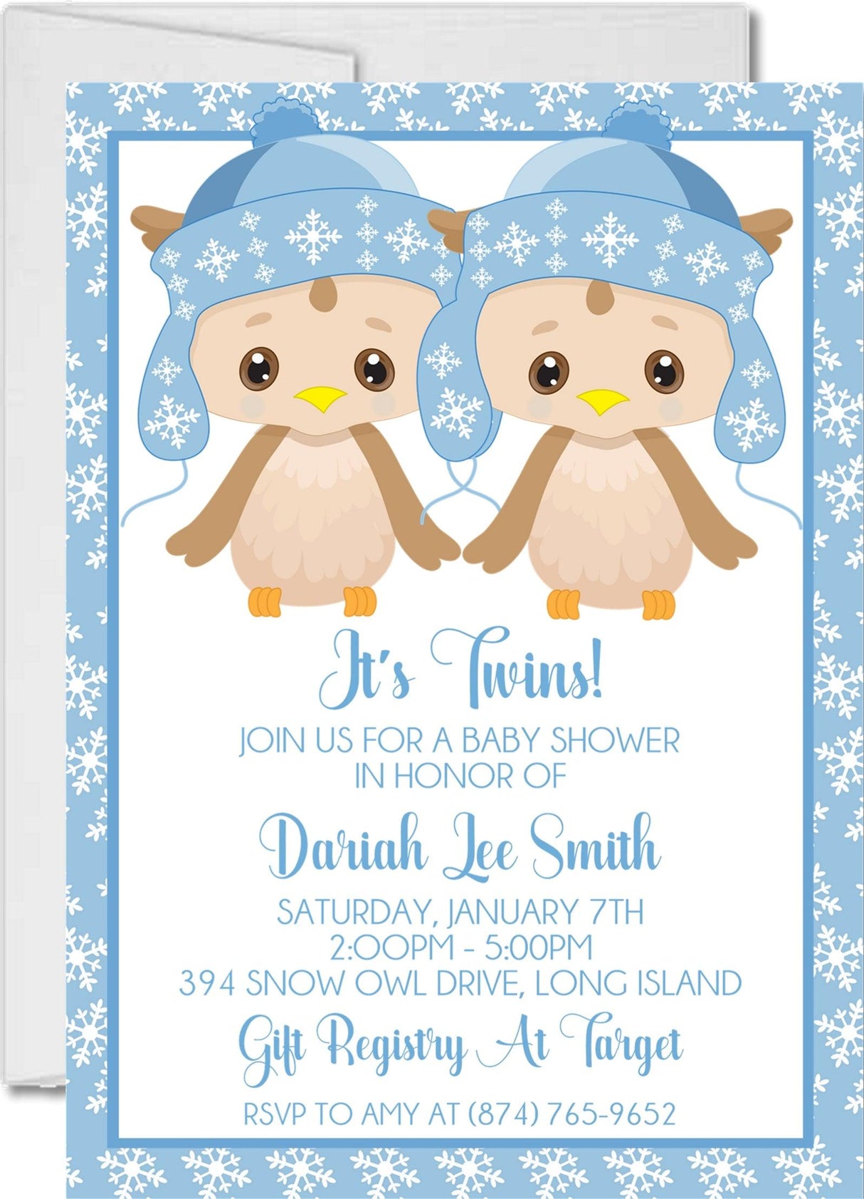 Boy twins winter snowflake baby shower invitaitons