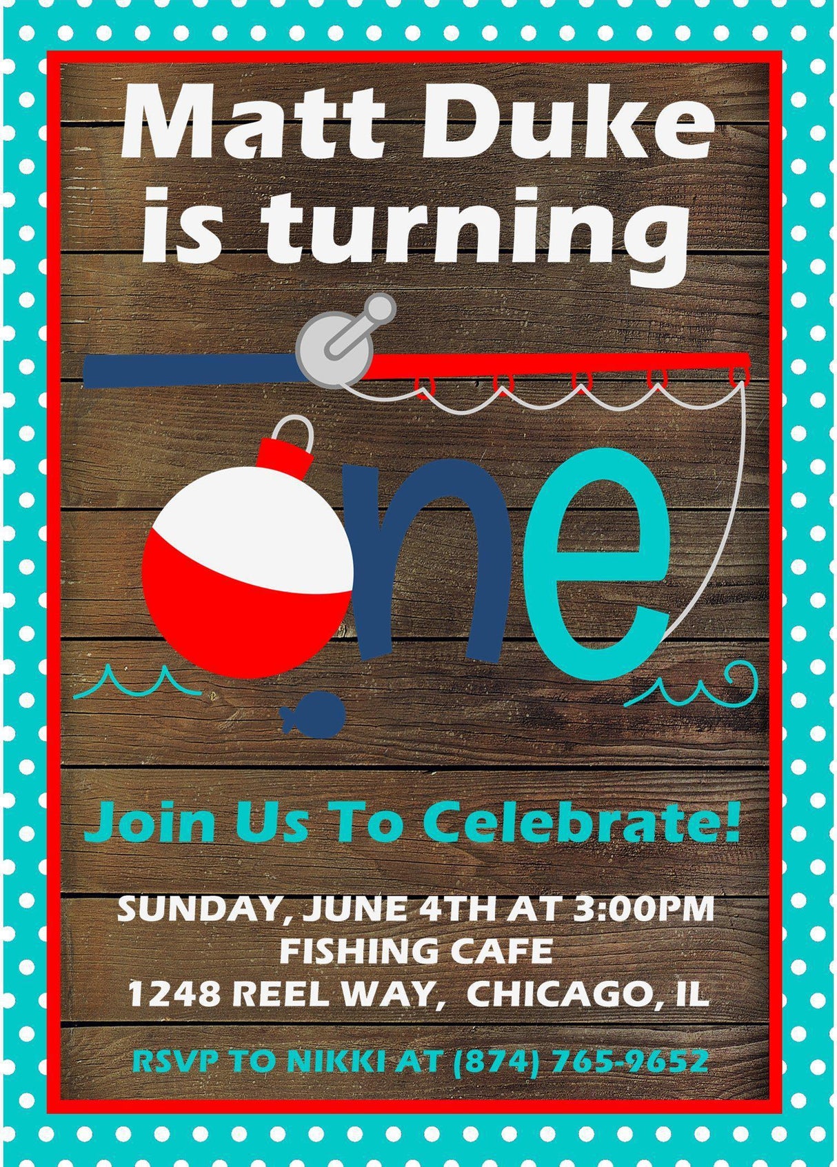 Boys Fishing 1st Birthday Party Invitations