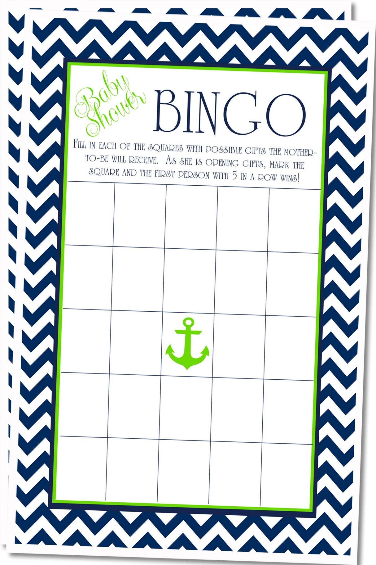 Boys Nautical Baby Shower Bingo Cards