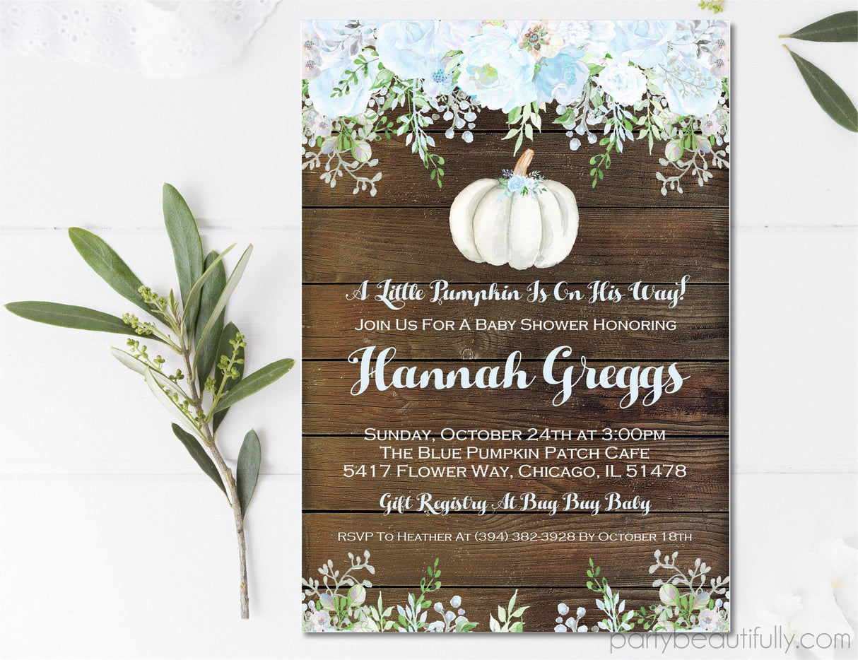 Boys Rustic Fall Pumpkin Baby Shower Invitations