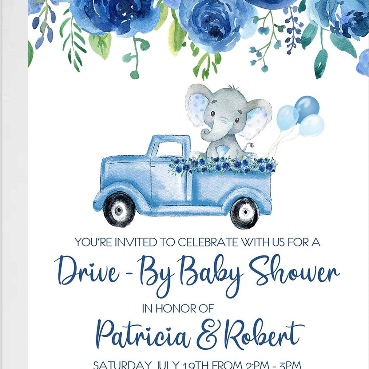 Boys Safari Elephant Drive By Baby Shower Invitations – Party Beautifully, image size:1200x1200