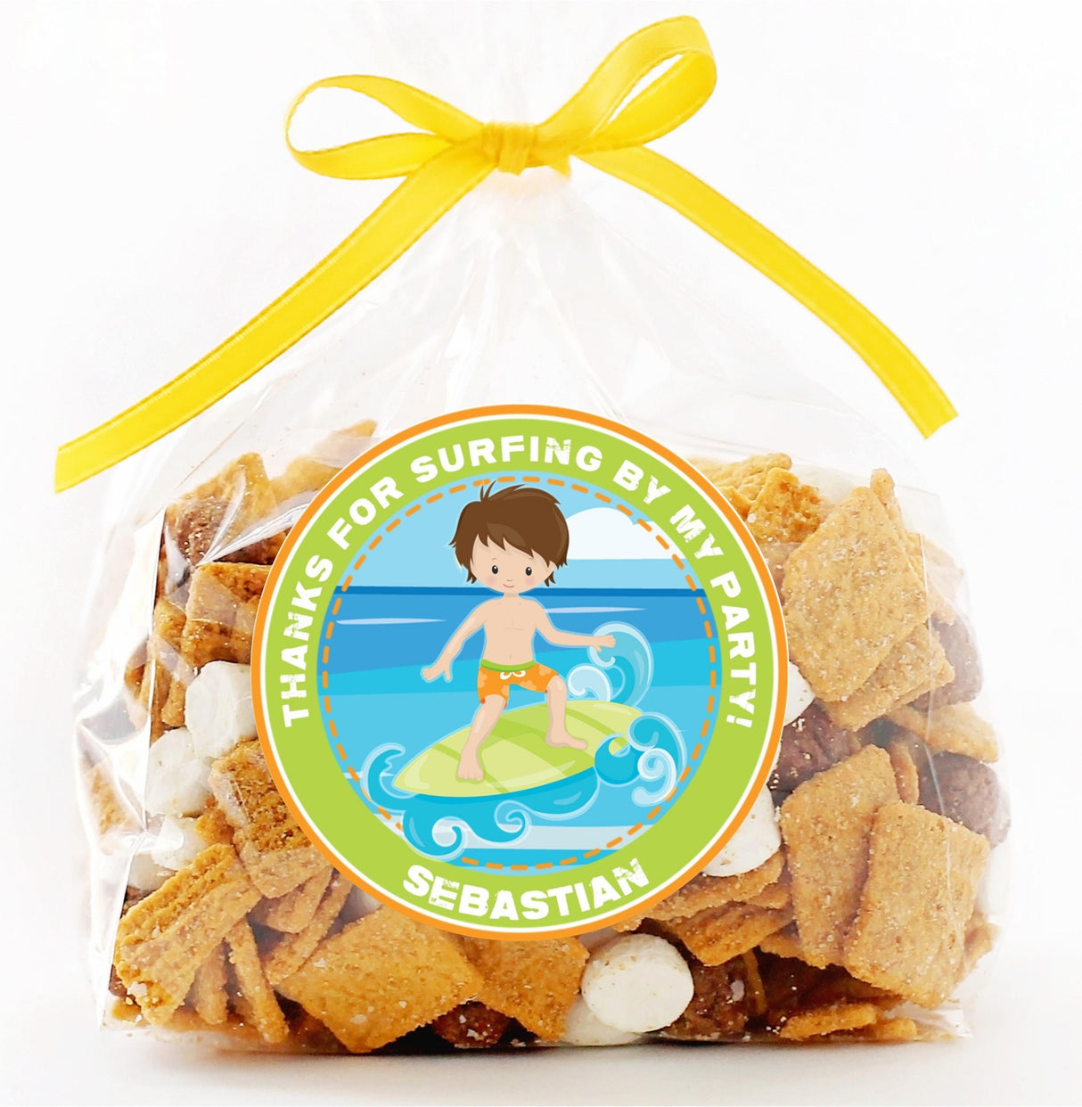 Tropical surfer birthday label with thank you message