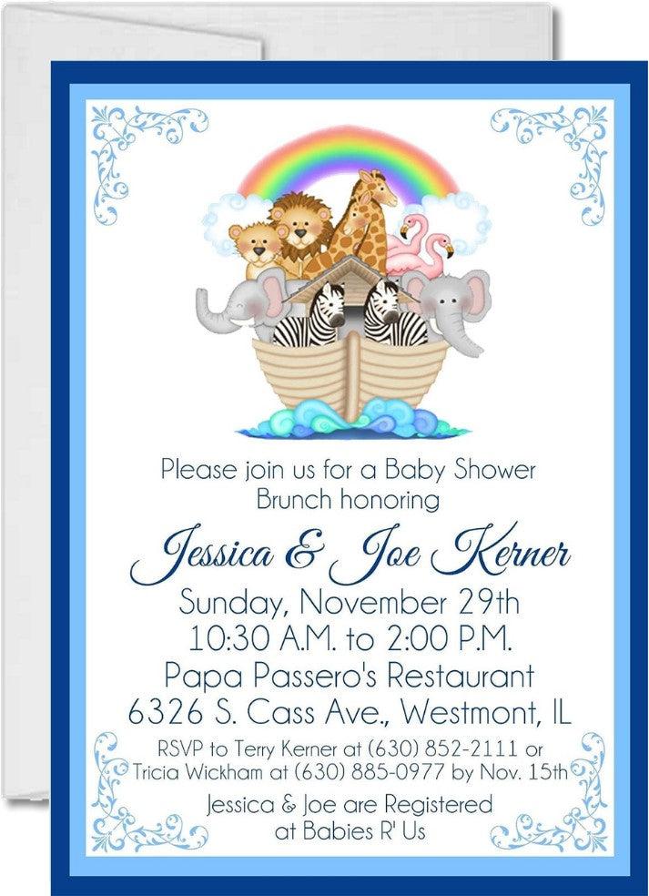 Boys blue noah's ark baby shower invitations