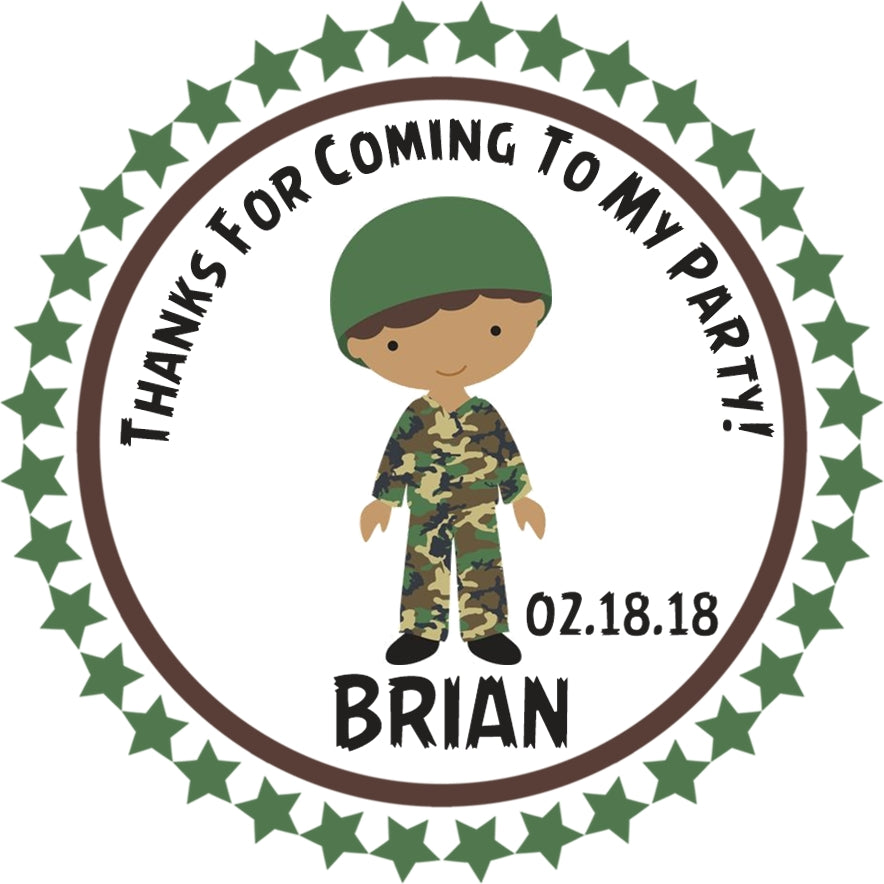 Boys military birthday party stickers
