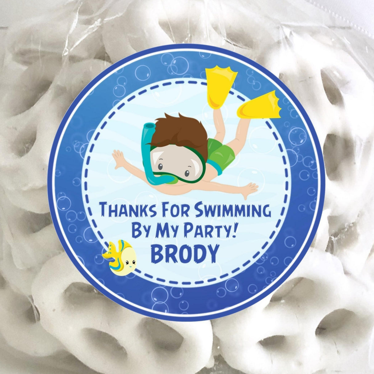 Boys snorkeling under the sea birthday sticker design