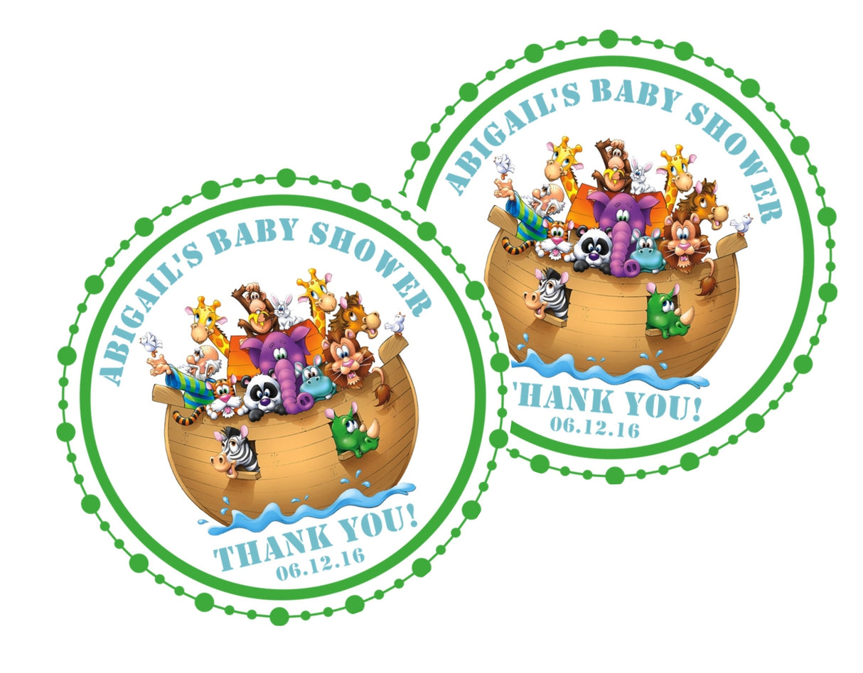 Bright animal pair baby shower label