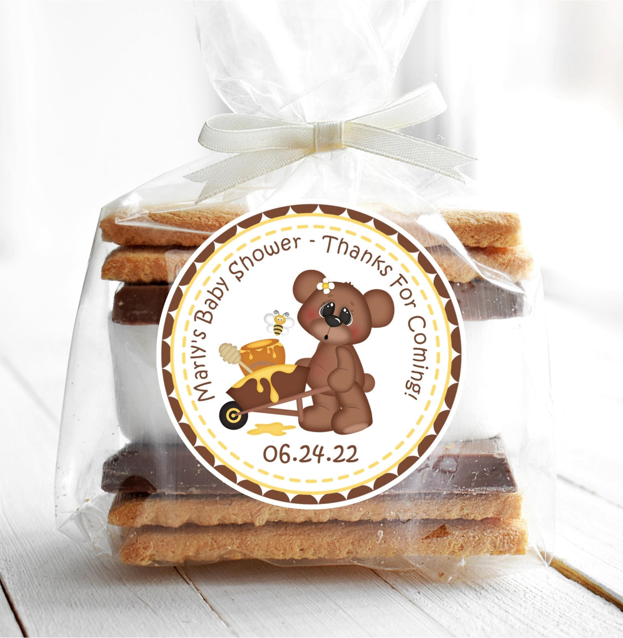 Brown and yellow baby shower sticker