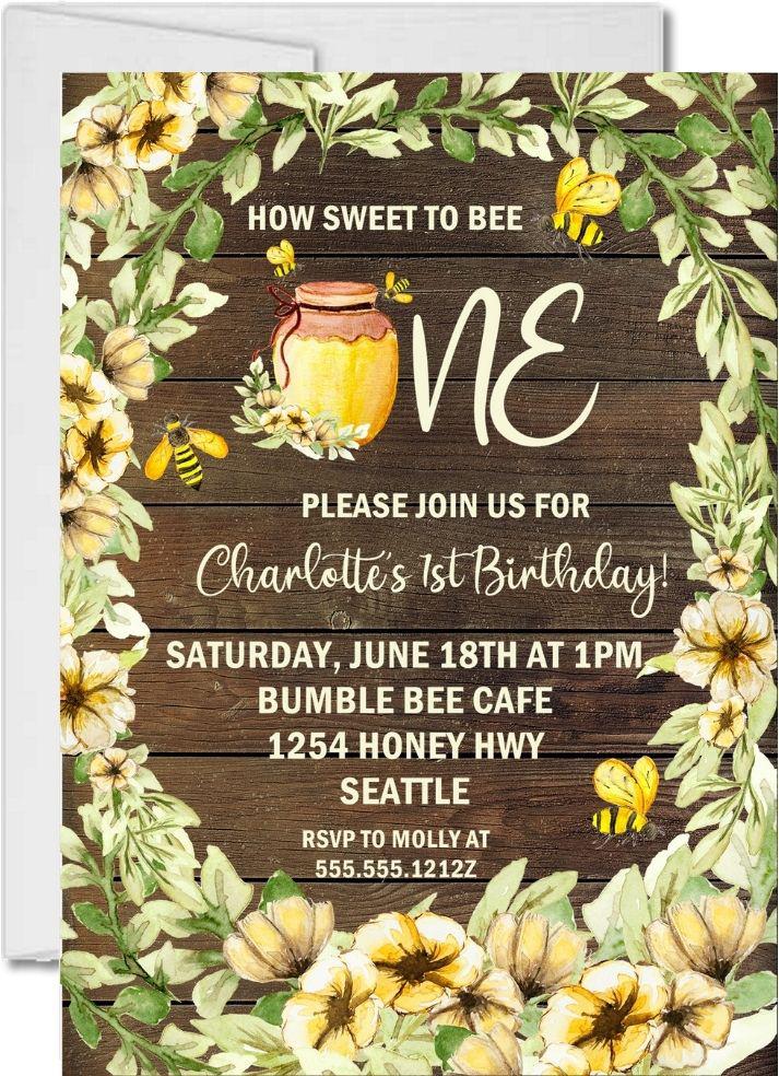 Bumble Bee 1st Birthday Party Invitations