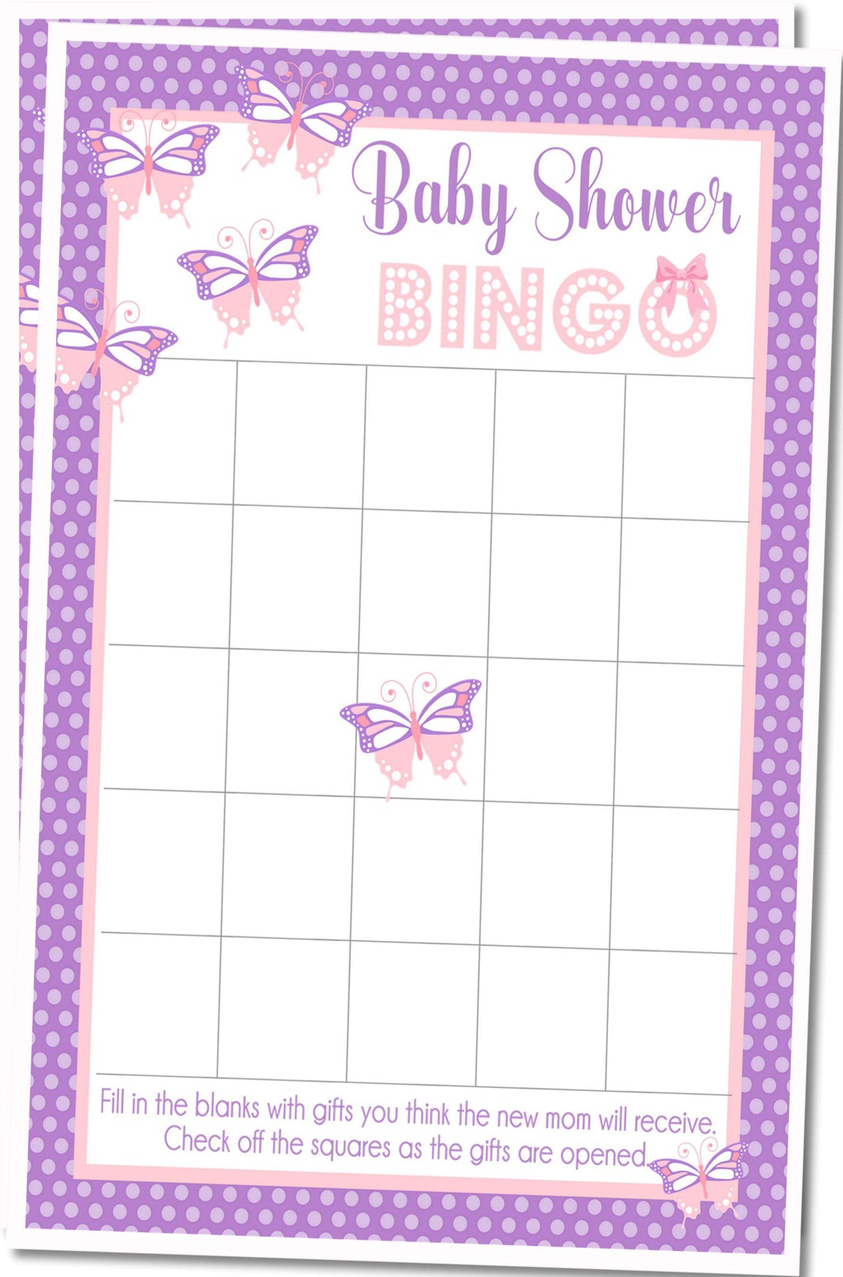 Butterfly Baby Shower Bingo Cards
