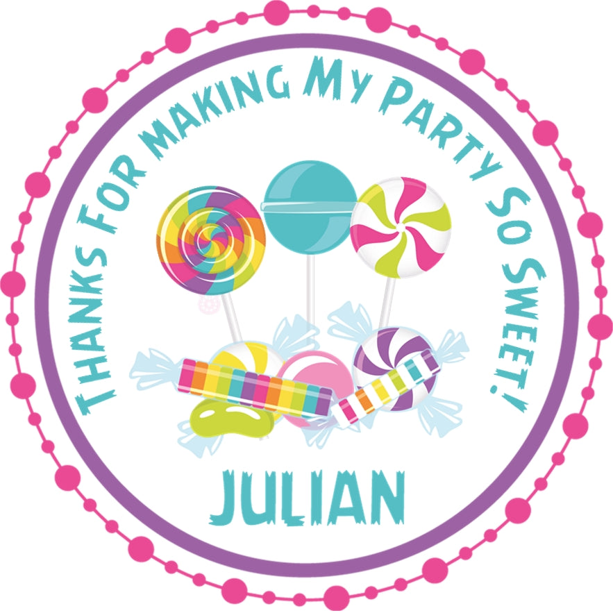 Candy birthday sticker with lollipops and colorful sweet design