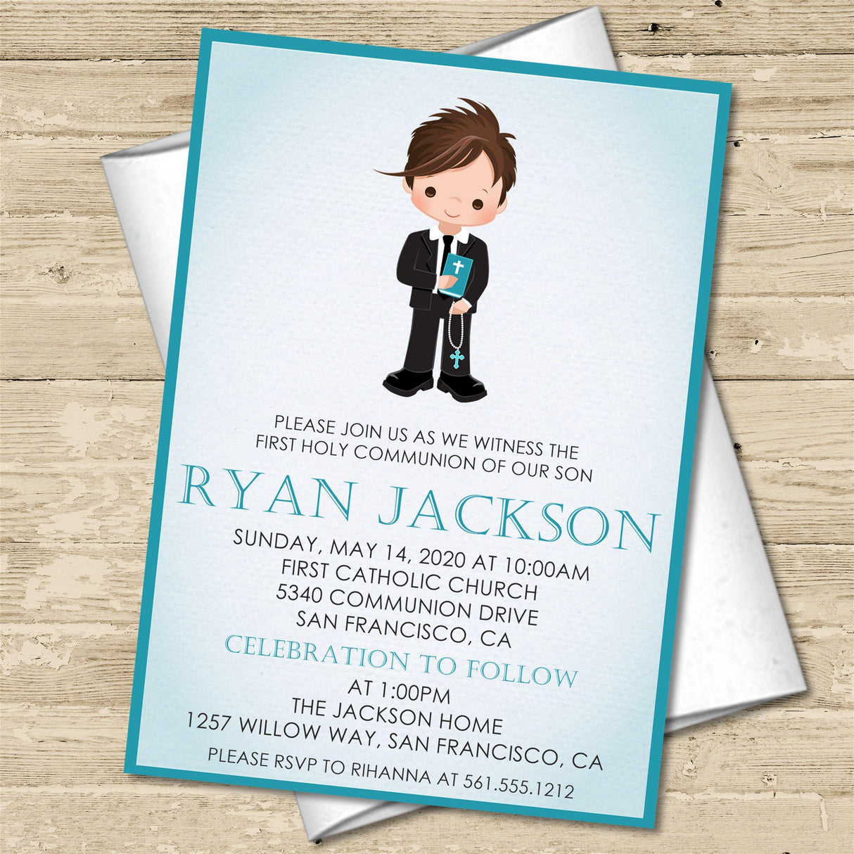 Catholic first communion invitation for boys