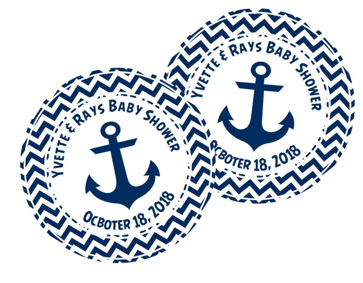 Chevron navy anchor baby shower favor label