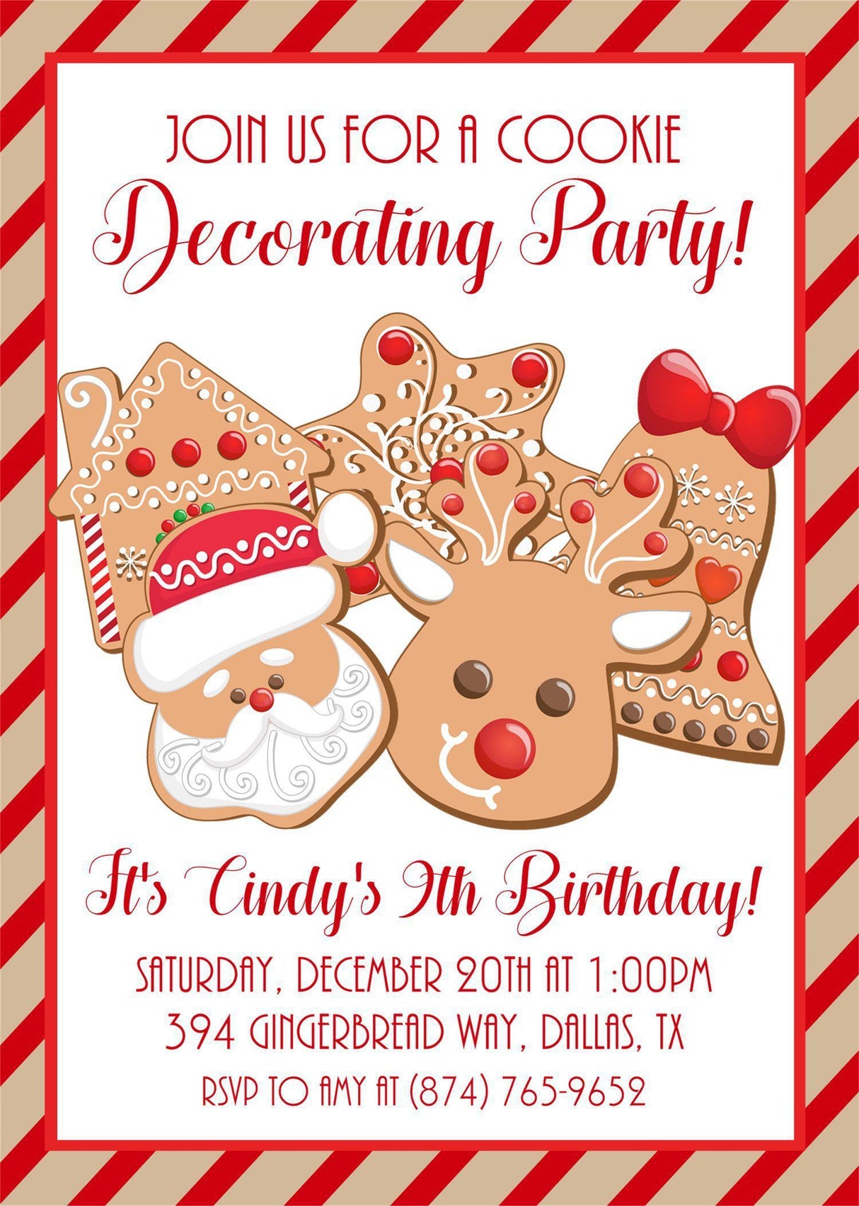 Christmas Birthday Cookie Decorating Party Invitations