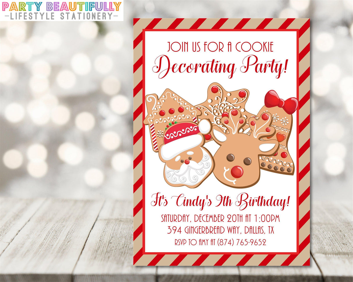 Christmas Birthday Cookie Decorating Party Invitations