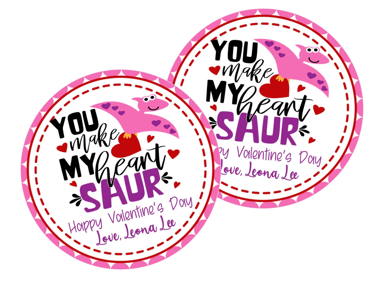 Classroom Valentine dinosaur treat label design