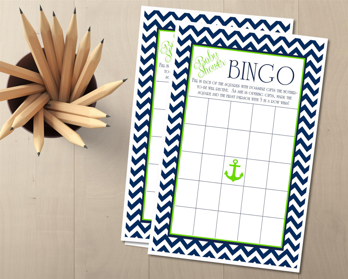Coastal nautical baby shower bingo printable card