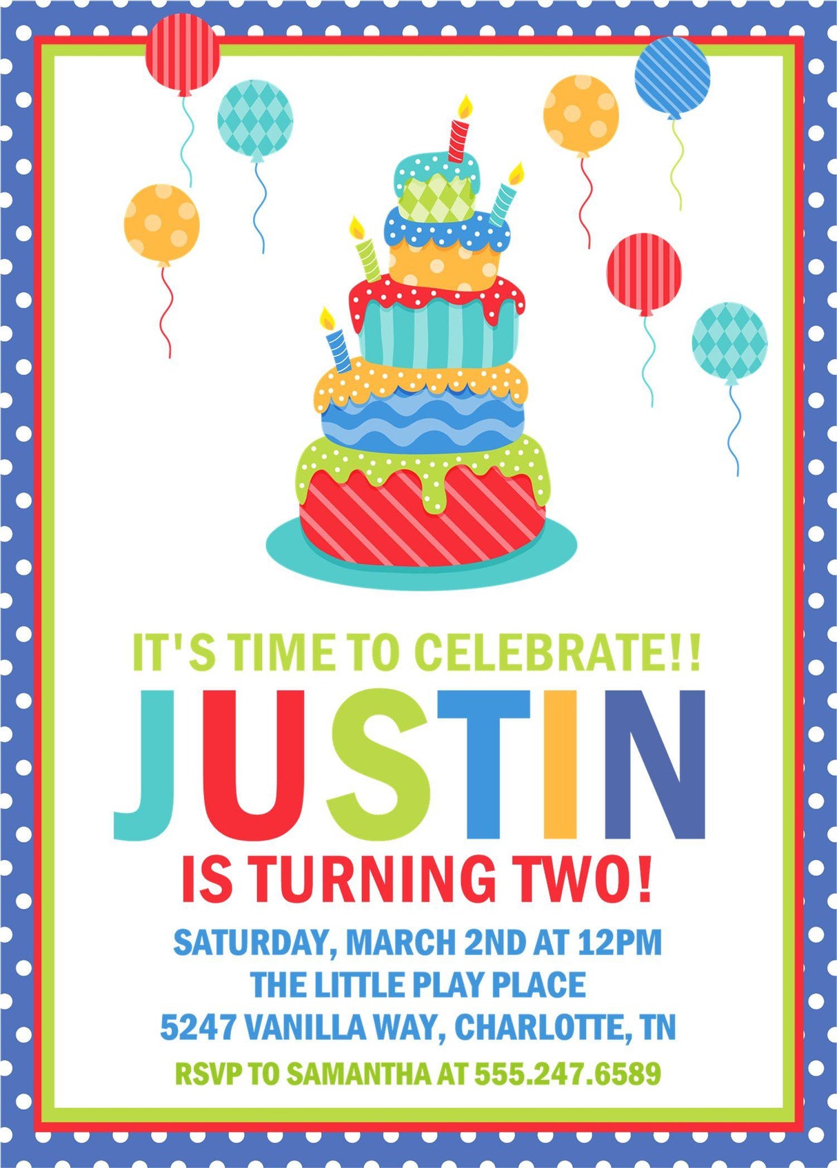 Colorful Birthday Cake Party Invitations